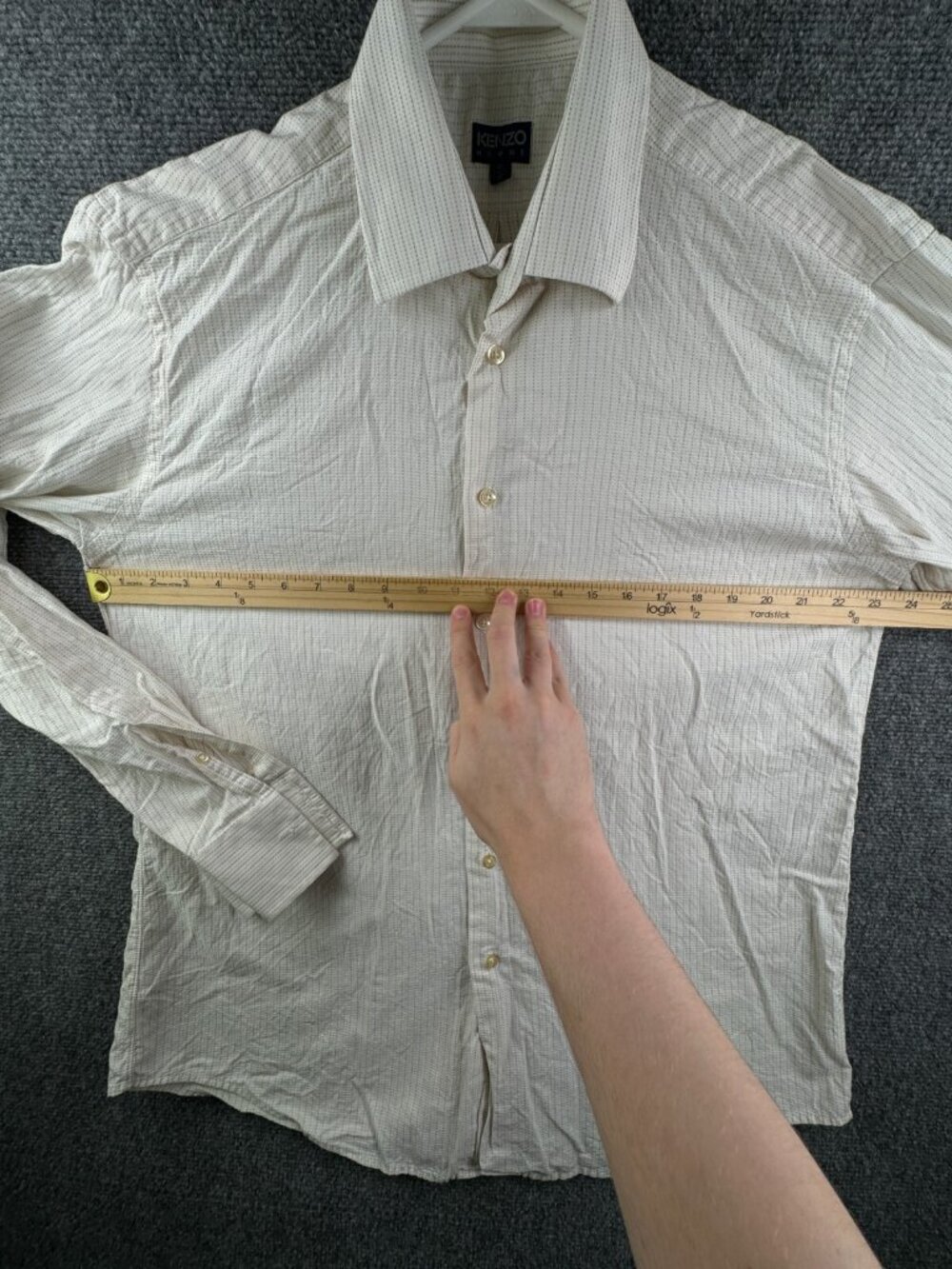 Kenzo Long Sleeve Button Up Shirt Men Striped White Beige Size 17 (43) Adult - Picture 5 of 15